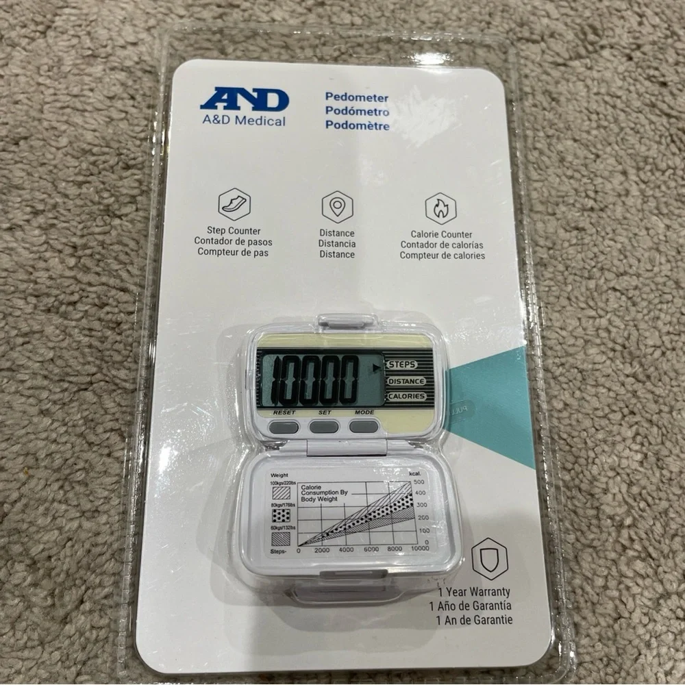 White Digital Pedometer Clip-On with Step, Distance & Calorie Counter